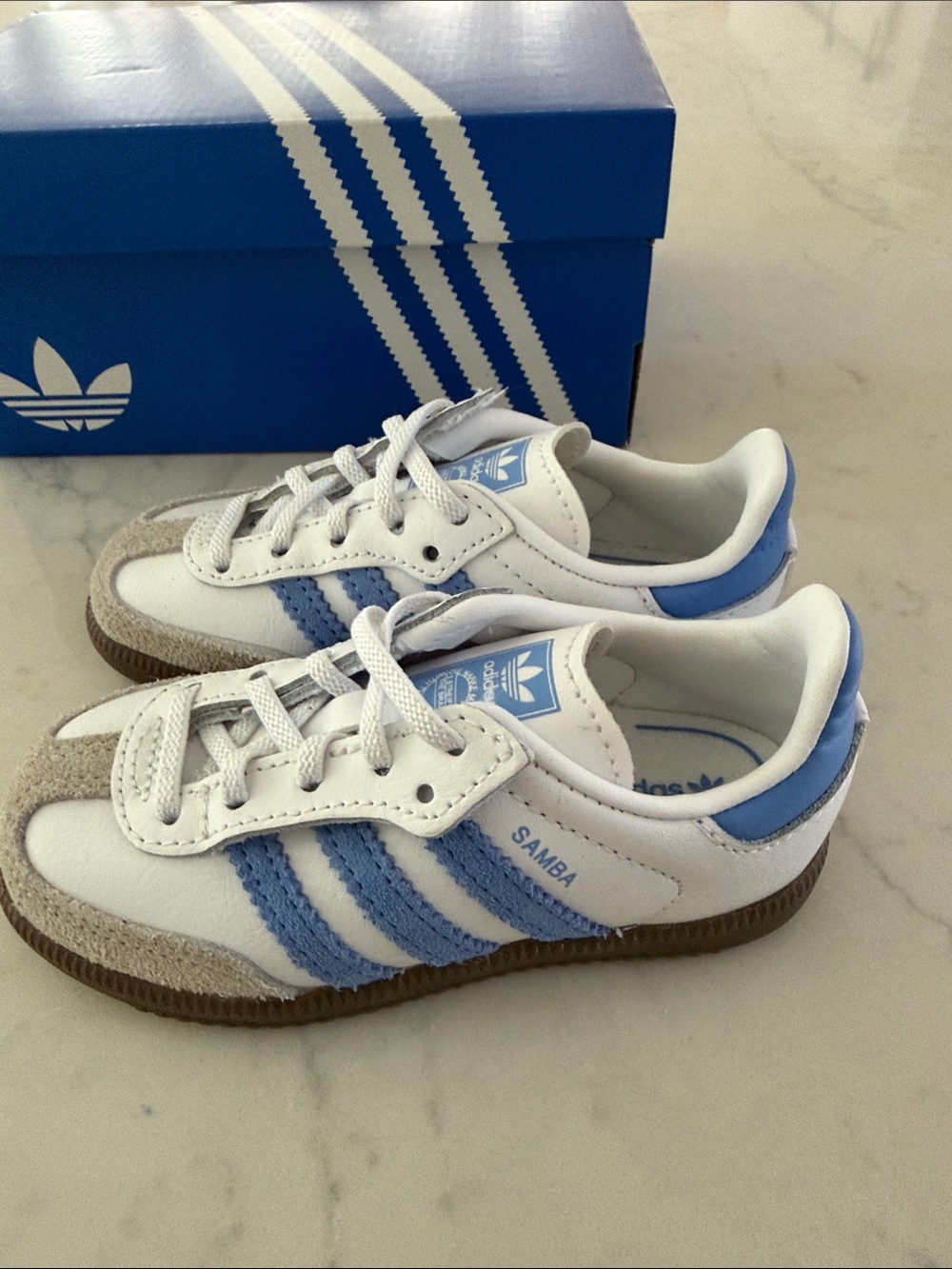 adidas Kids Samba Sneakers in White and Light Blue